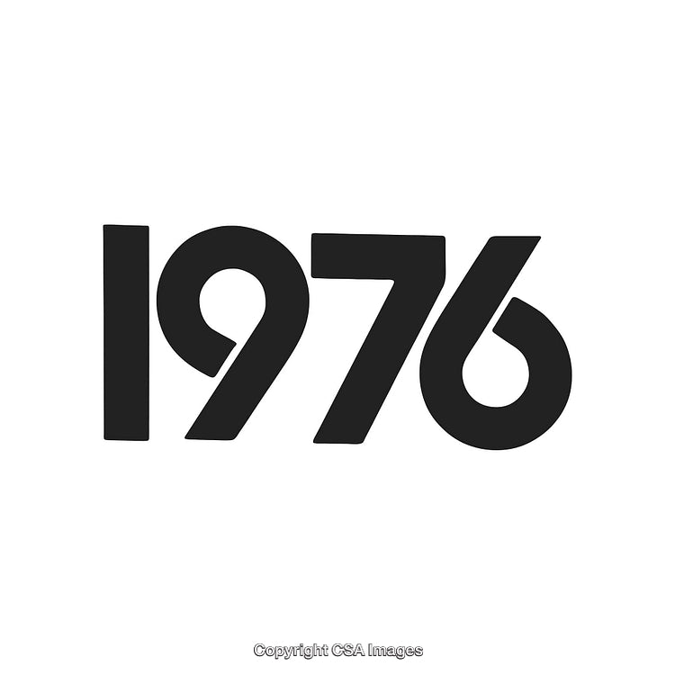 Retro Styled Black Number Typography of the Year 1976 on White Background