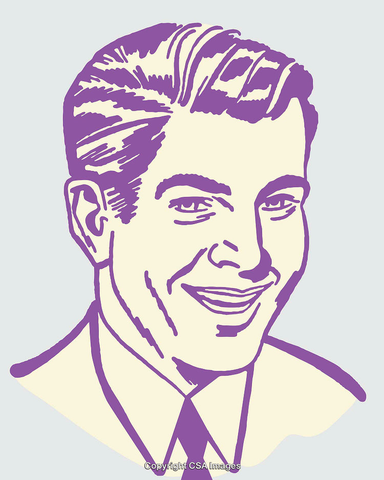 Retro Style Line Art Illustration of Smiling Businessman in Suit and Tie