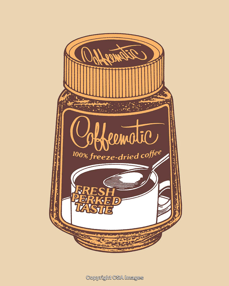 Vintage Coffee Jar Illustration Featuring Iconic Typography and Retro Design