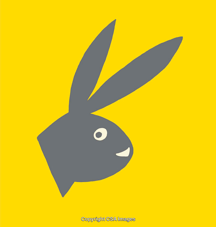 Gray Rabbit Silhouette On Bright Yellow Background in Cartoon Style