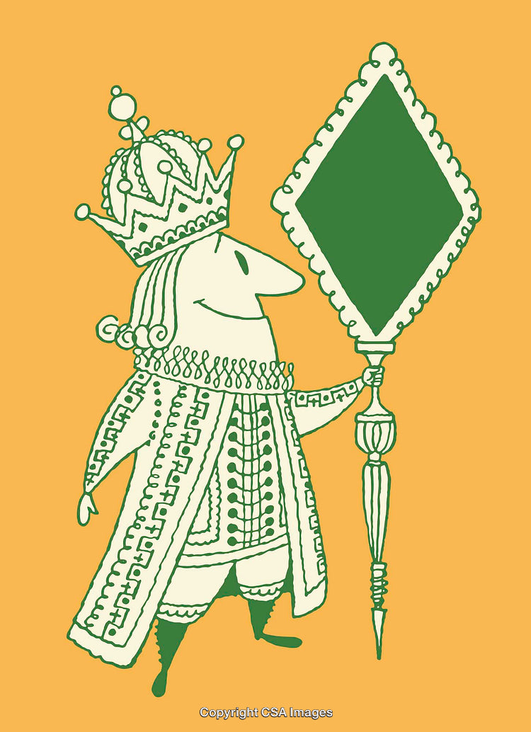 Illustration of a King Wearing Crown and Holding a Diamond-Shaped Scepter