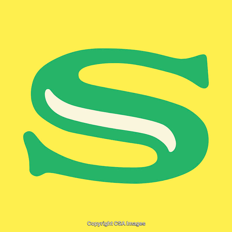 Stylized Green Letter S on a Yellow Background Art Illustration