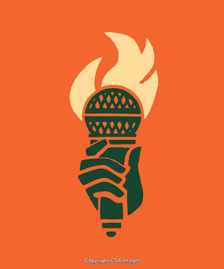 Illustration of a Hand Holding Torch Representing Voice and Inspiration