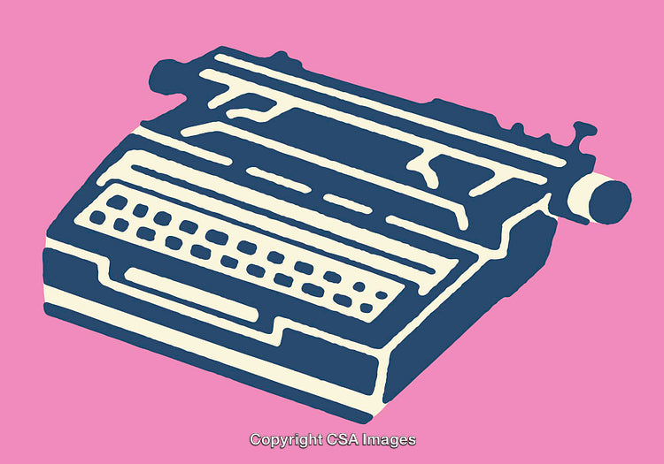 Retro Style Line Art Illustration of a Vintage Typewriter on Pink Background