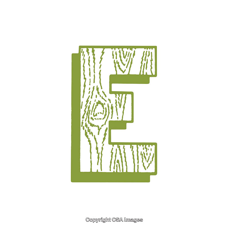 Green Wooden Textured Letter E on White Background