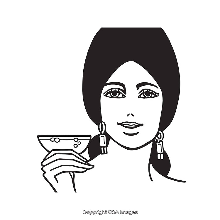 Elegant Line Art of Woman Holding a Glass With Grace