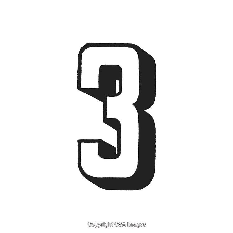 Bold Black And White Artistic Number Three Illustration