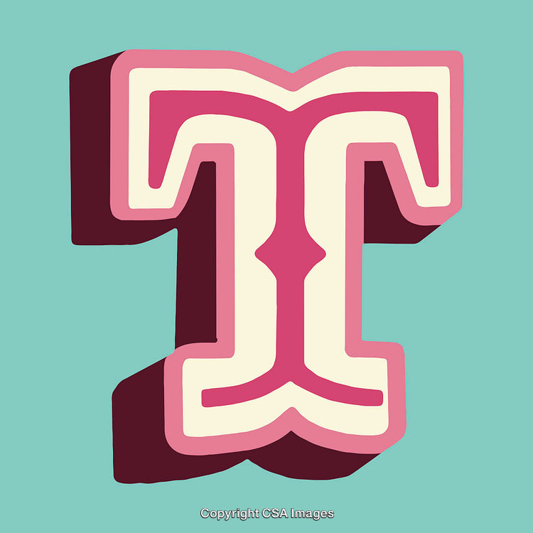 Bold and Vibrant Artistic Representation of the Letter T on Turquoise Background