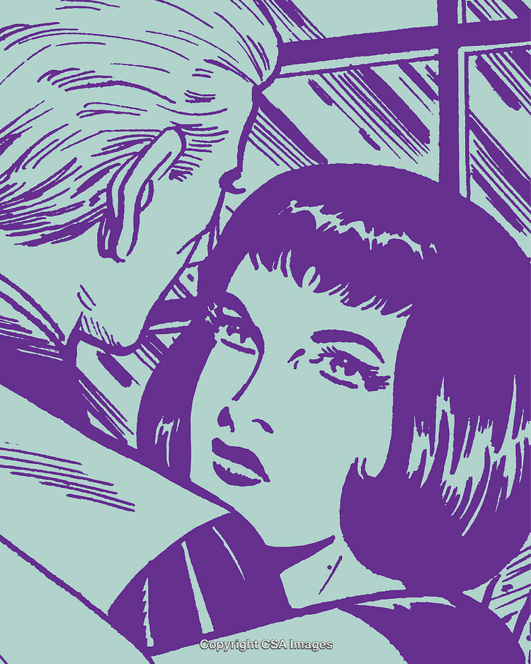 Pop Art Illustration of a Couple Sharing a Tender Emotional Moment