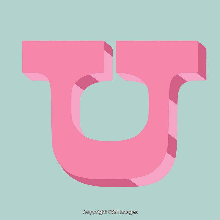 Bold Pink Letter U with Stylish Design on Turquoise Background