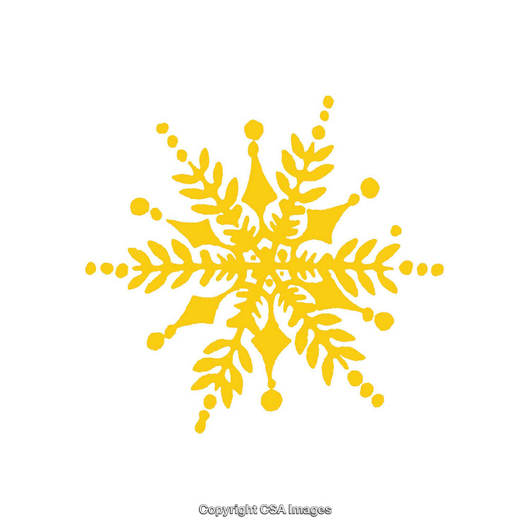 Yellow Ornamental Snowflake Dingbat Design on White Background