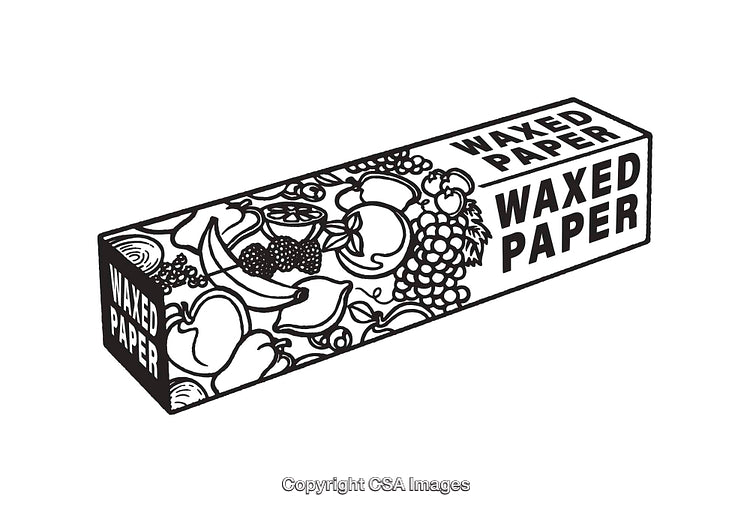 Black and White Line Art of Waxed Paper Packaging with Food Imagery