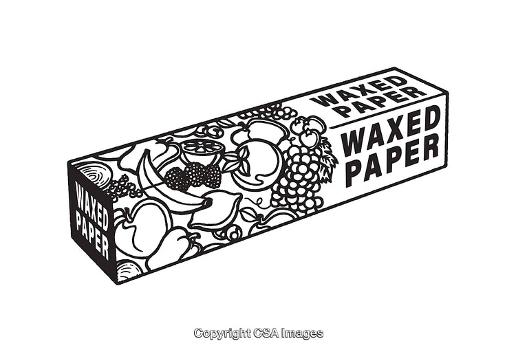 Black and White Line Art of Waxed Paper Packaging with Food Imagery