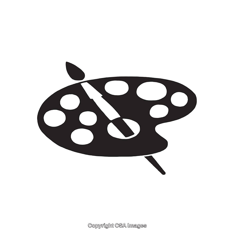 Simple Black and White Icon of an Artist’s Palette with Brush