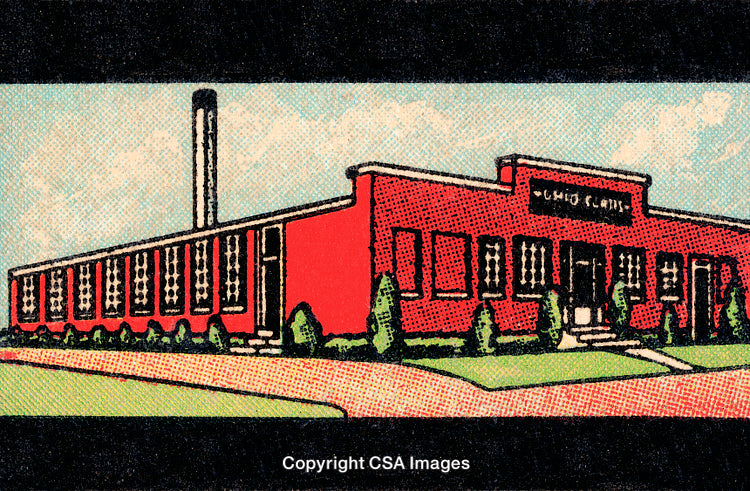 Retro Illustration of a Red Brick Industrial Building