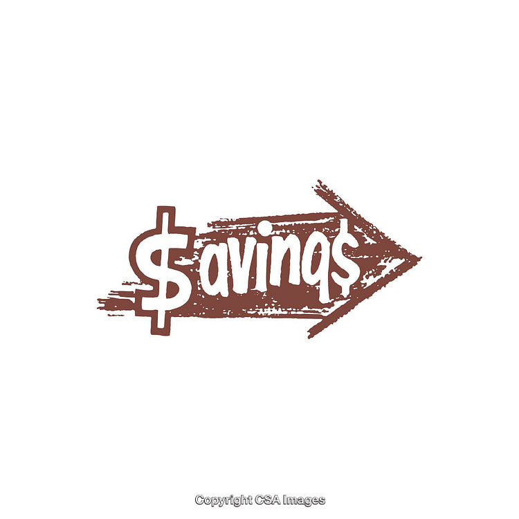 Rustic Grunge Savings Arrow with Dollar Signs on White Background