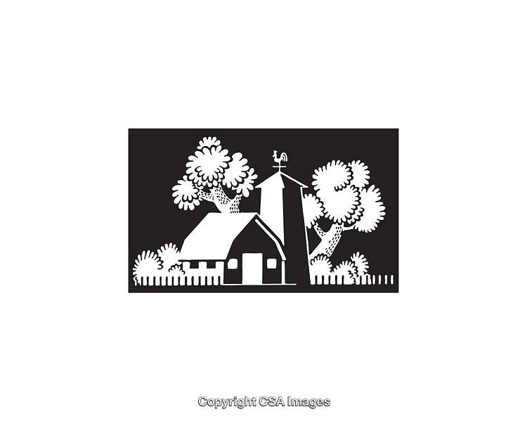Rustic Cottage in Black and White Line Art Illustration