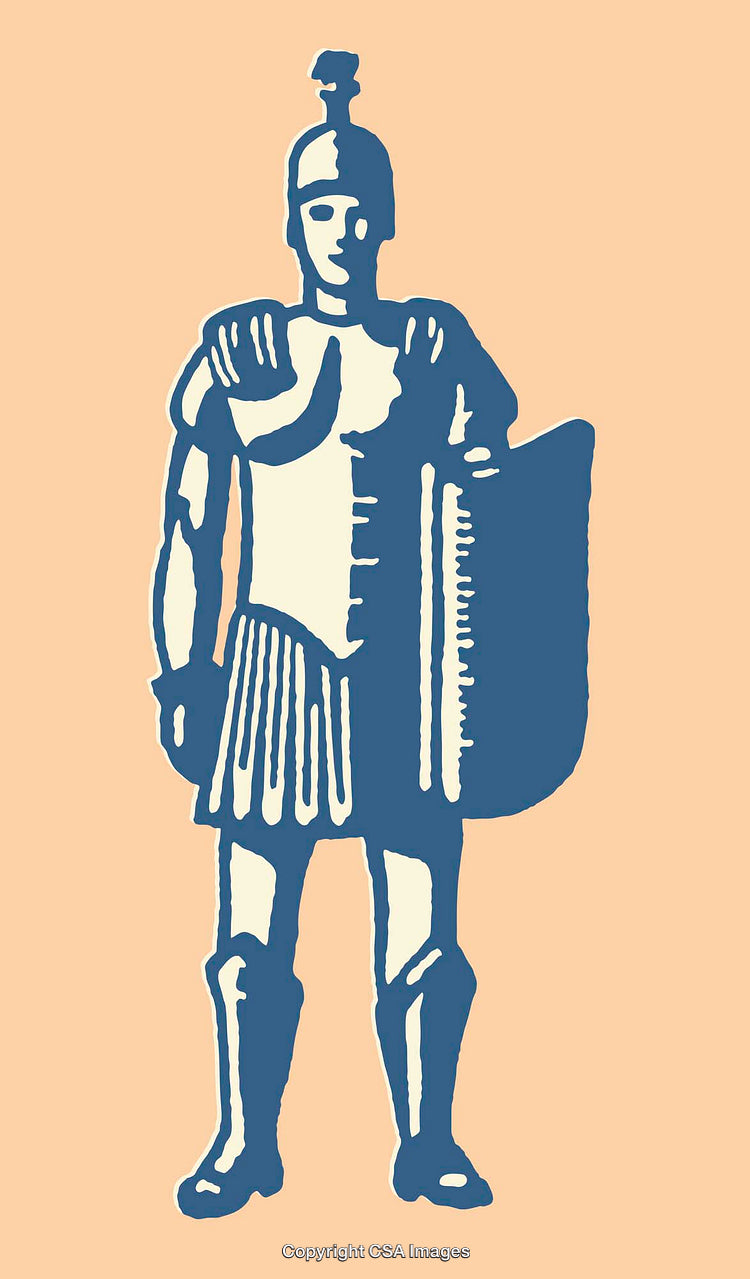 Illustration of a Roman Soldier Holding a Shield in Line Art Style
