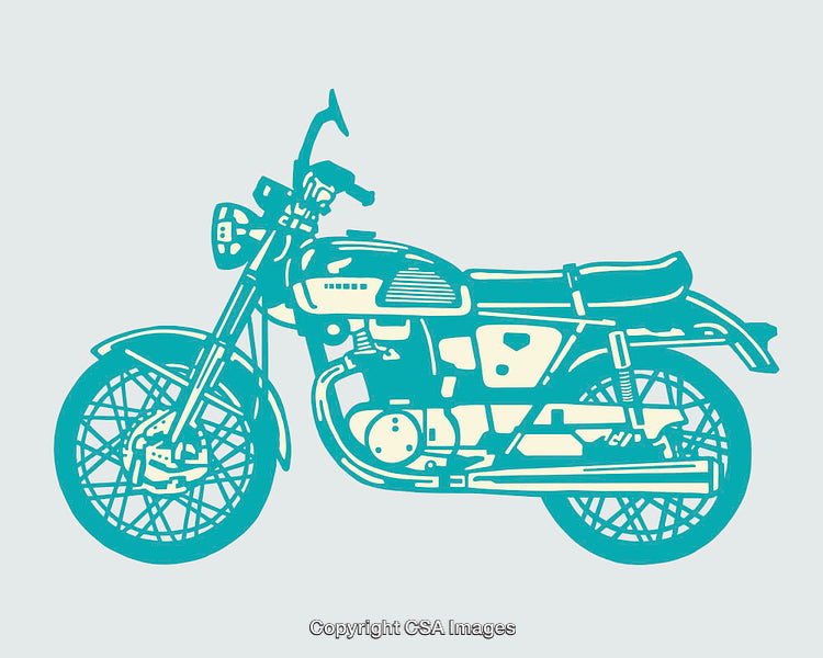 Stylized Teal Line Artwork of a Vintage Motorcycle on a Neutral Background