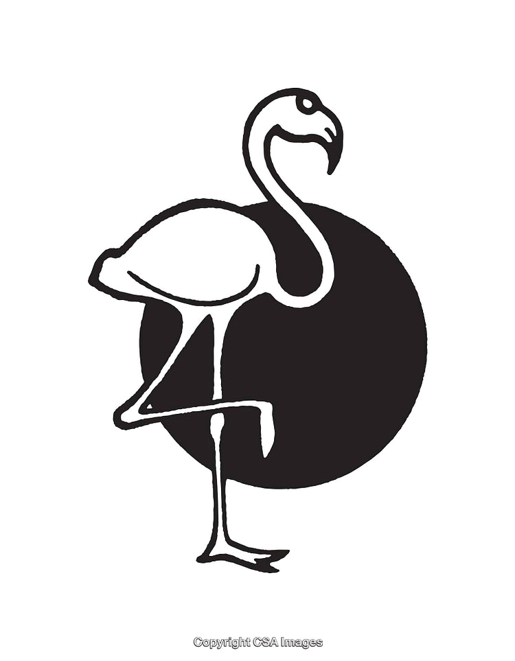 Black and White Flamingo Line Art with Symmetrical Design