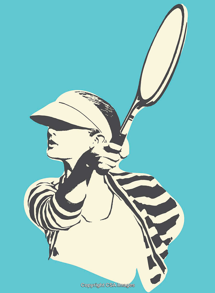 Stylized Line Art of a Tennis Player in Action