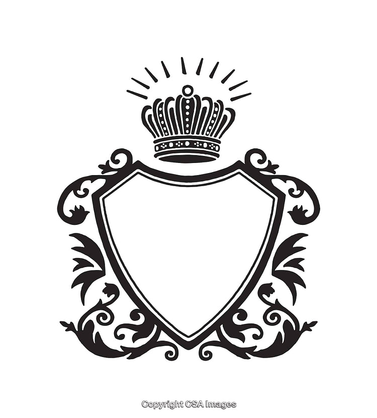 Elegant Black and White Crest Design with Ornate Crown