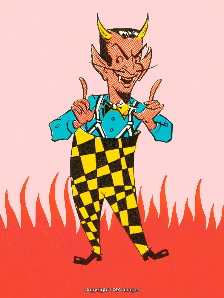 Cartoon Devil Character in Vibrant Colors with Dynamic Expression and Cheerful Pose