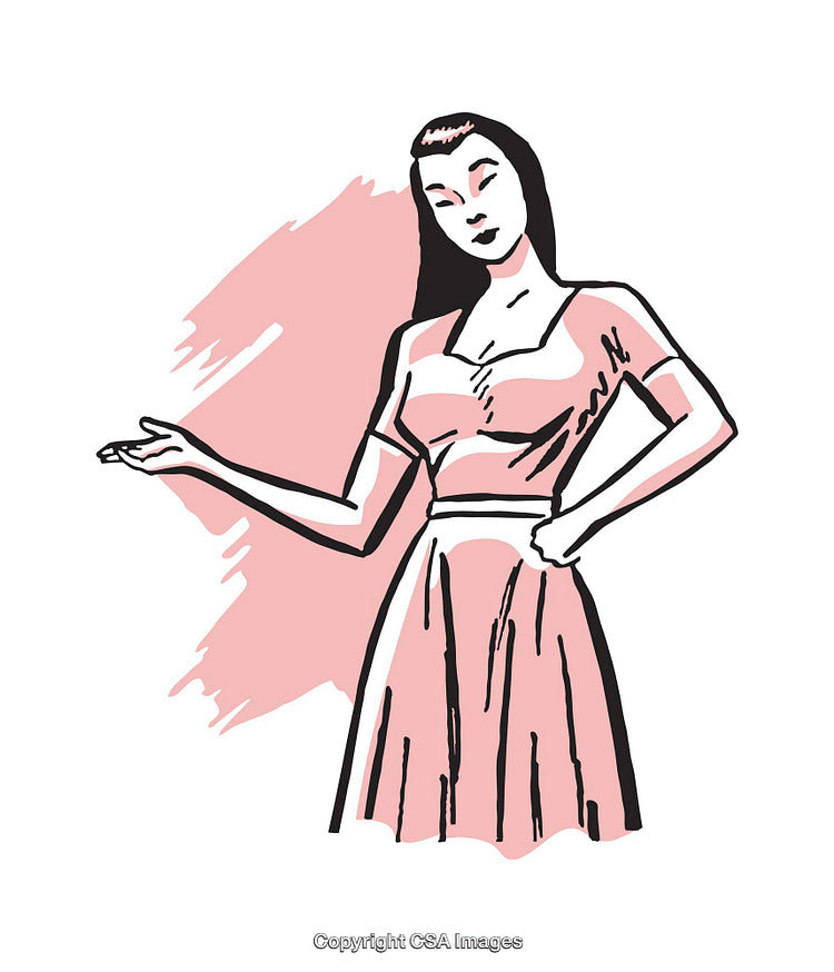 Stylized Illustration of a Retro Woman Gesturing in Warm Tones