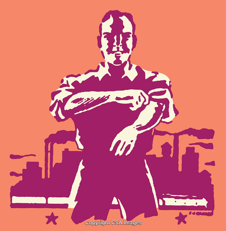 Pop Art Illustration of a Worker With Factory Background