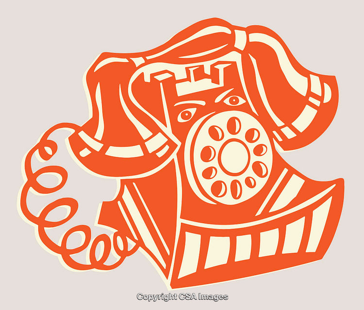 Bold Orange Line Art Illustration of a Vintage Rotary Telephone
