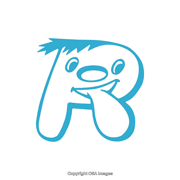 Playful Blue Cartoon Letter R Character with a Fun Expression