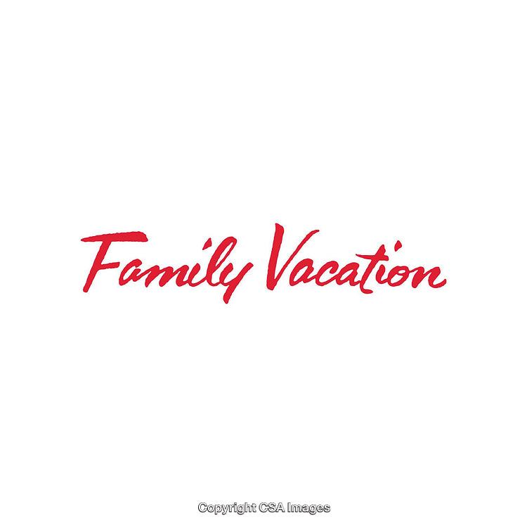 Red Handwritten Text Reading Family Vacation on White Background