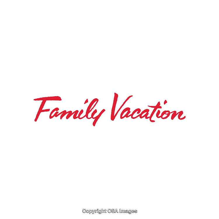 Red Handwritten Text Reading Family Vacation on White Background