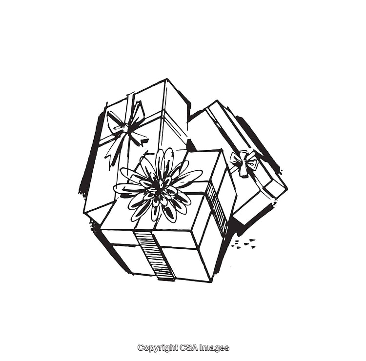 Black And White Line Art Illustration of Gift Boxes With Ribbons