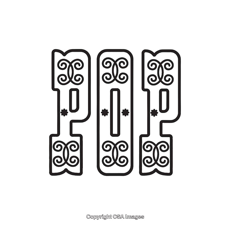 Decorative Black and White Line Art Design with Ornamental Accents