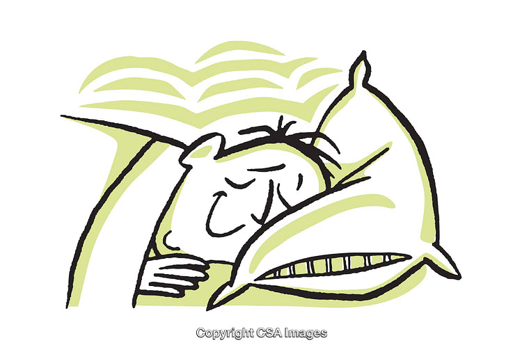 Cartoon Illustration of a Happy Person Sleeping Peacefully on a Comfortable Pillow
