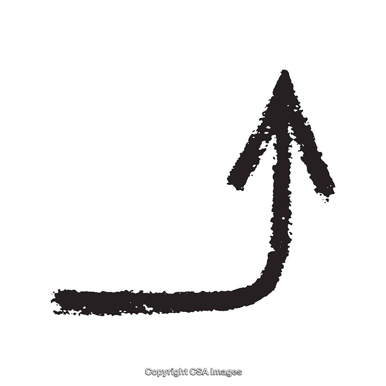 Black and White Stylized Arrow Illustration with Rough Textured Lines