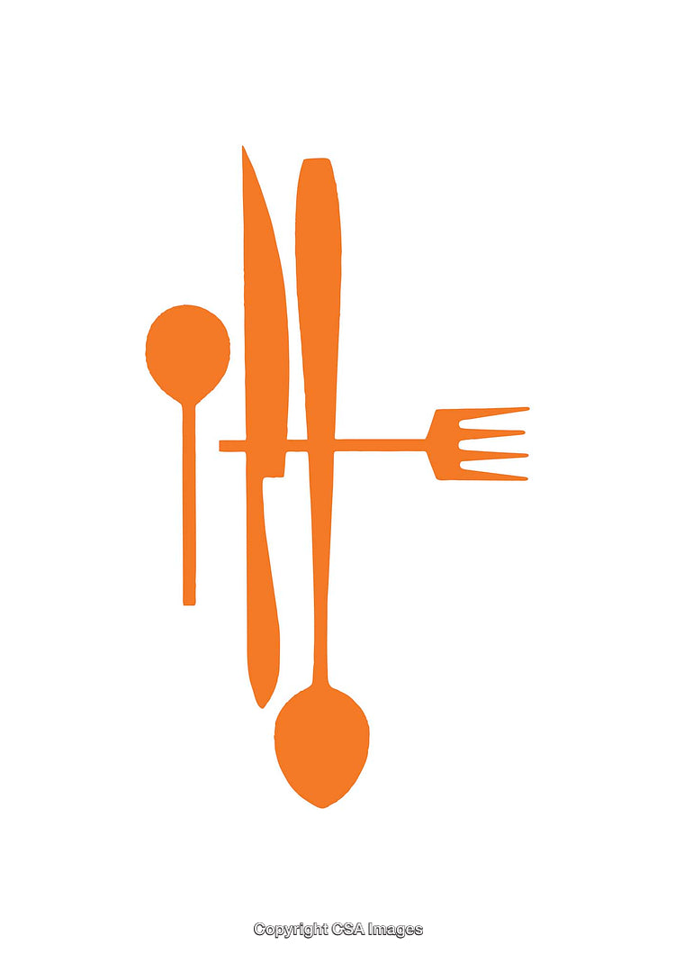 Minimalist Orange Cutlery Icon Featuring Knife, Fork, and Spoon Design