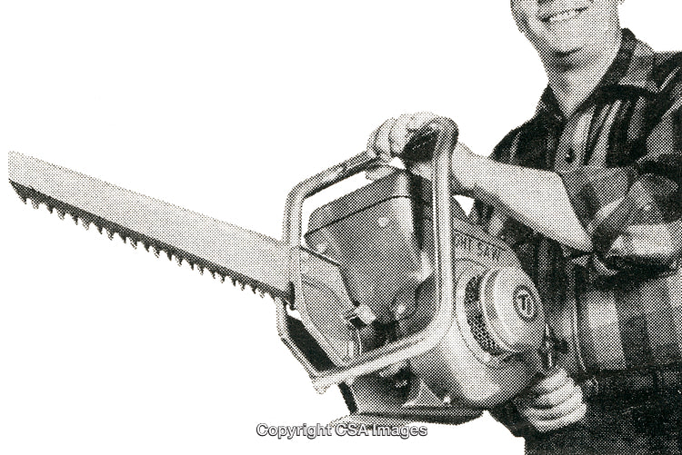 Vintage Styled Image of a Classic Chainsaw with Dot Screen Effect