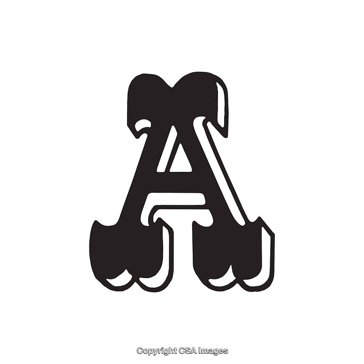 Stylized Letter A in Bold Decorative Black Font Design