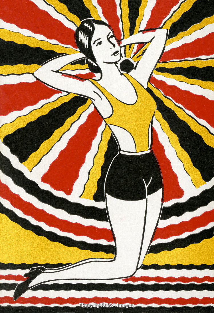 Vintage Illustration of a Woman in Vibrant Retro Colors and Striking Pose