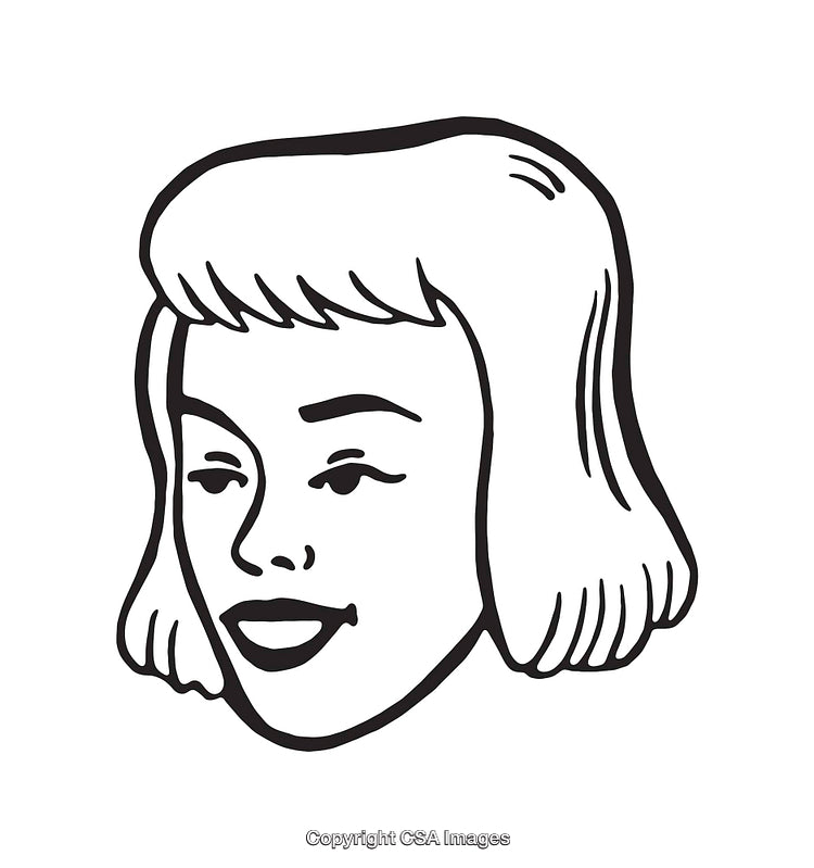 Black and White Retro Styled Woman Line Illustration with Joyful Expression
