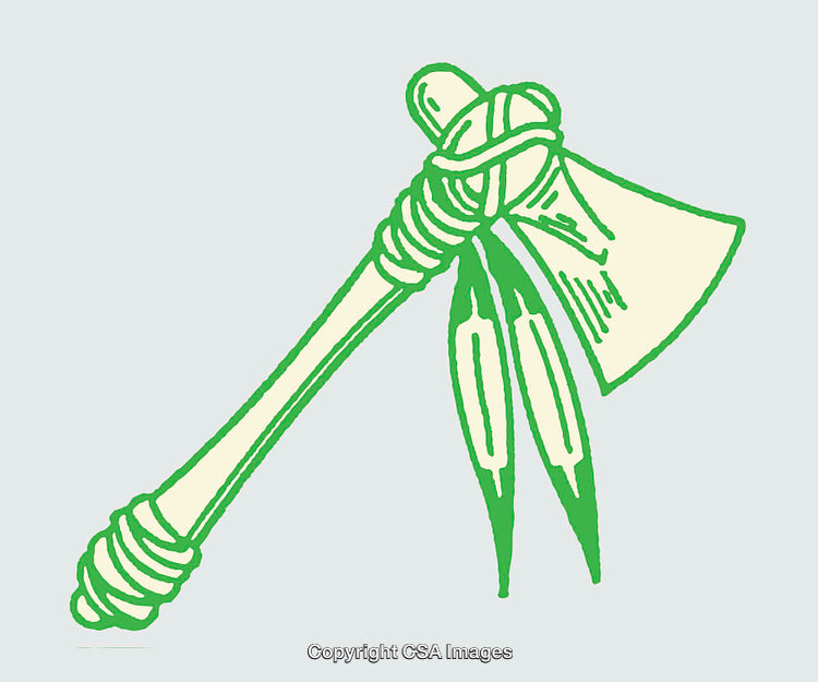 Green and Beige Line Art Illustration of a Tomahawk