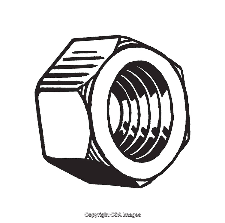 Black and White Line Art Illustration of a Hexagonal Nut