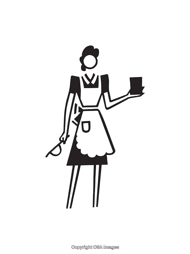 Minimalist Icon of a Maid Holding a Cloth and a Cup