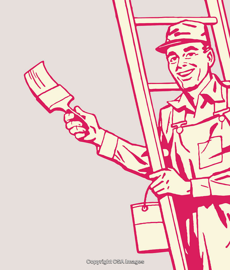 Retro Illustration of a Painter Holding a Brush and Ladder