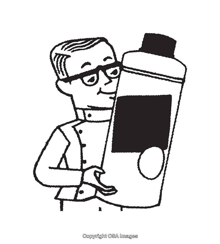 Black and White Line Art Illustration of a Man with a Bottle