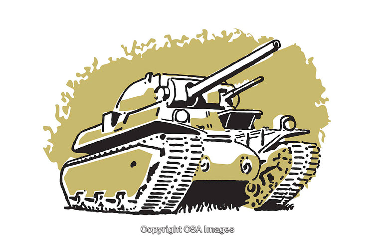 Detailed Illustration of a Military Tank with a Retro Style Background