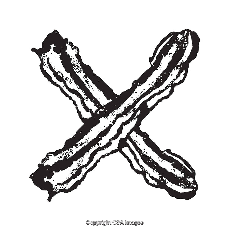 Black and White Hand-Drawn Bacon X Line Art Illustration