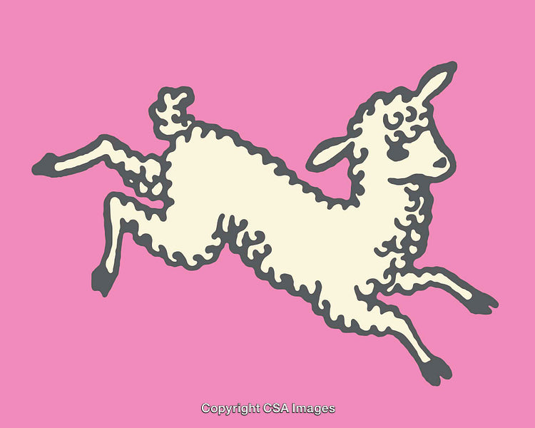 Playful Lamb Illustration with Pastel Pink Background